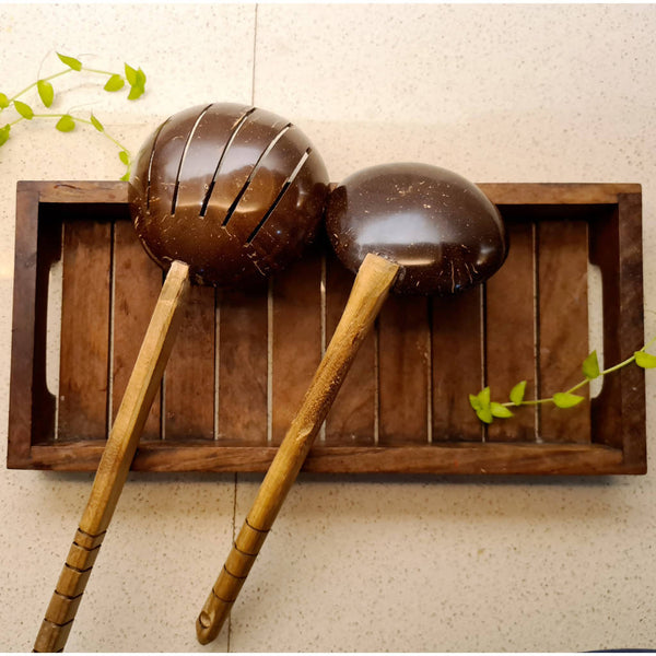 Coconut Shell Cutlery Set | Frying Spoon and Ladle | 26 cm