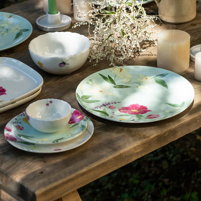 Festive Gifts | Ceramic Dinner Set | Ivory & Green | Lead-Free | Set of 10