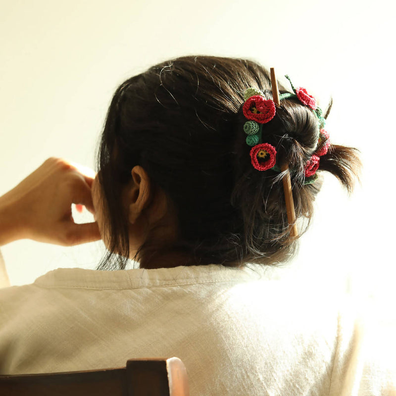 Cotton Yarn Red Poppy Crochet Hair Tie