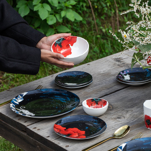 Ceramic Bowl | Ivory & Red | Lead-Free