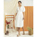 Cotton Knee Length Dress | White