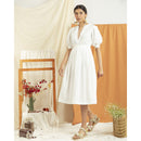 Cotton Knee Length Dress | White