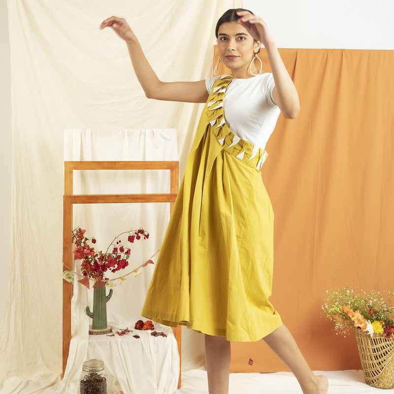 Cotton Knee Length Tunic Dress | Yellow