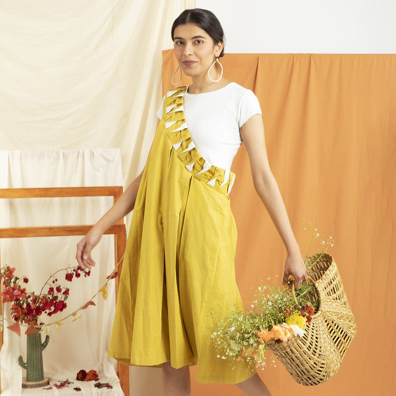 Cotton Knee Length Tunic Dress | Yellow