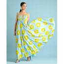 Cotton Bandhani Maxi Dress | Blue & Yellow