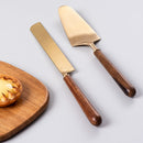 Cake Knife & Pie Server | Stainless Steel &  Mango Wood | Set of 2 | Gold & Brown