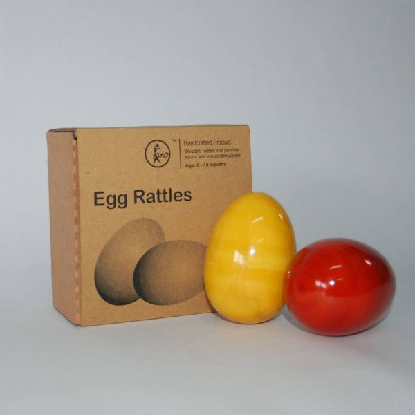 Baby Toy | Wooden Baby Rattle | Egg Shape | BPA Free | Red & Yellow