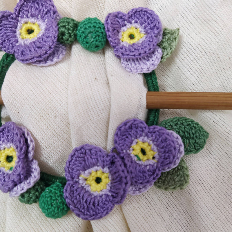 Cotton Yarn Purple Pansy Crochet Hair Tie