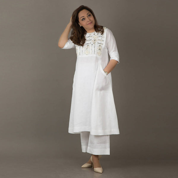 Linen Kurta | Cut-Fray Detailed | Ivory