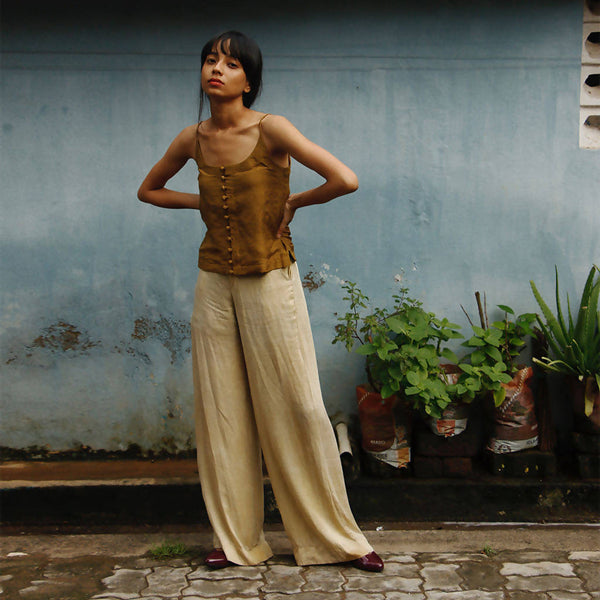 Handwoven Mulberry Silk Slip Top | Gold