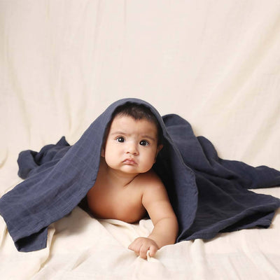 Organic Cotton Muslin Baby Swaddle Wrap | Navy | 120 x 120 cm