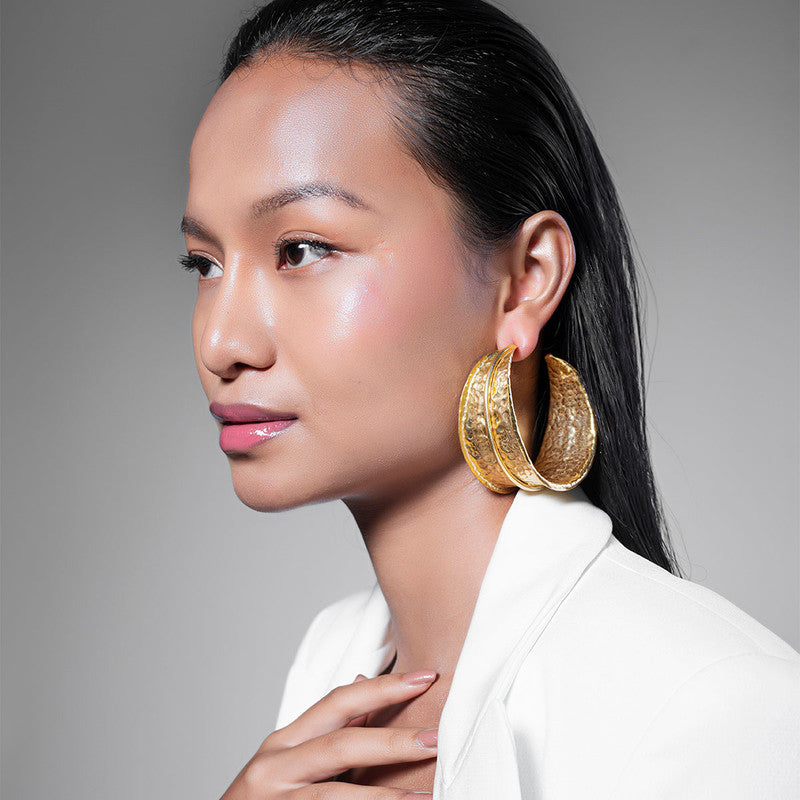 Recycled Brass Hoop Earrings | Gold Tone