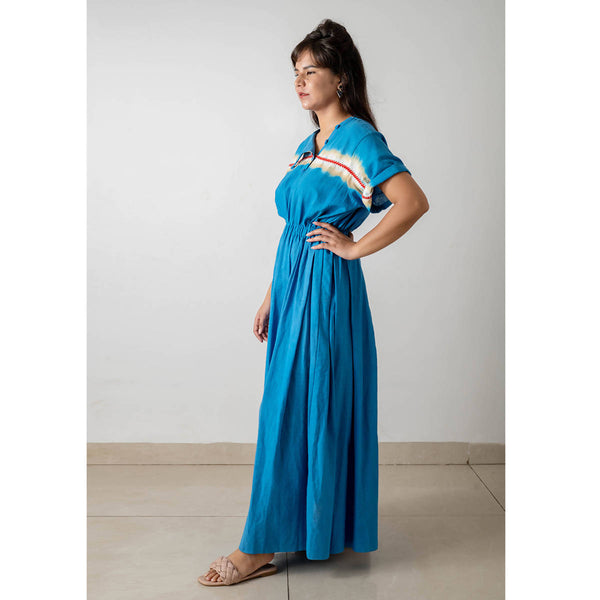 Pure Cotton Tie & Dye Maxi Dress | Blue