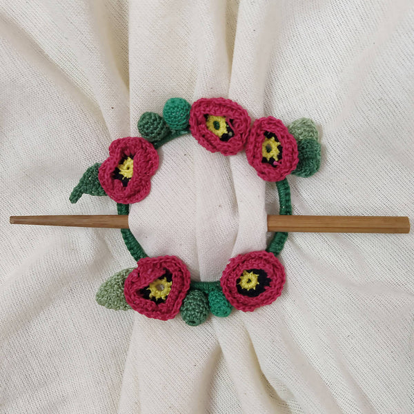 Cotton Yarn Red Poppy Crochet Hair Tie