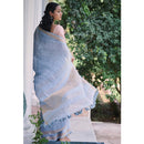 Festive Wear | Pure Linen Saree | Light Blue with Golden Zari