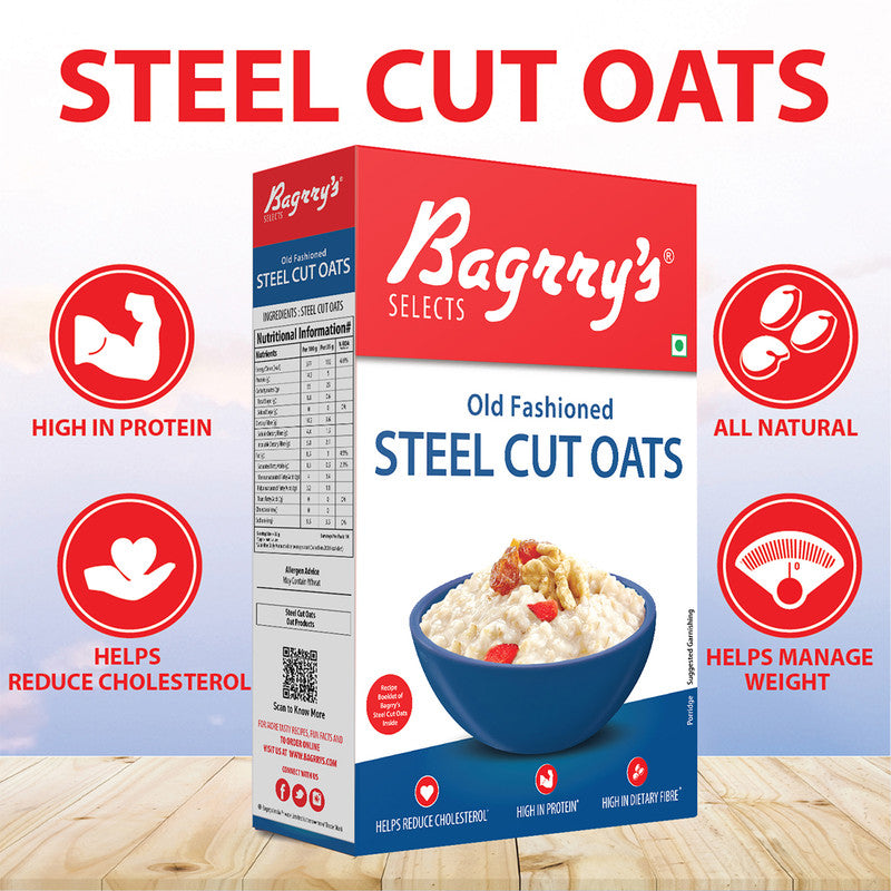 Bagrry's Steel Cut Oats | High in Dietary Fibre & Protein | Helps Reduce Cholesterol | 500 g