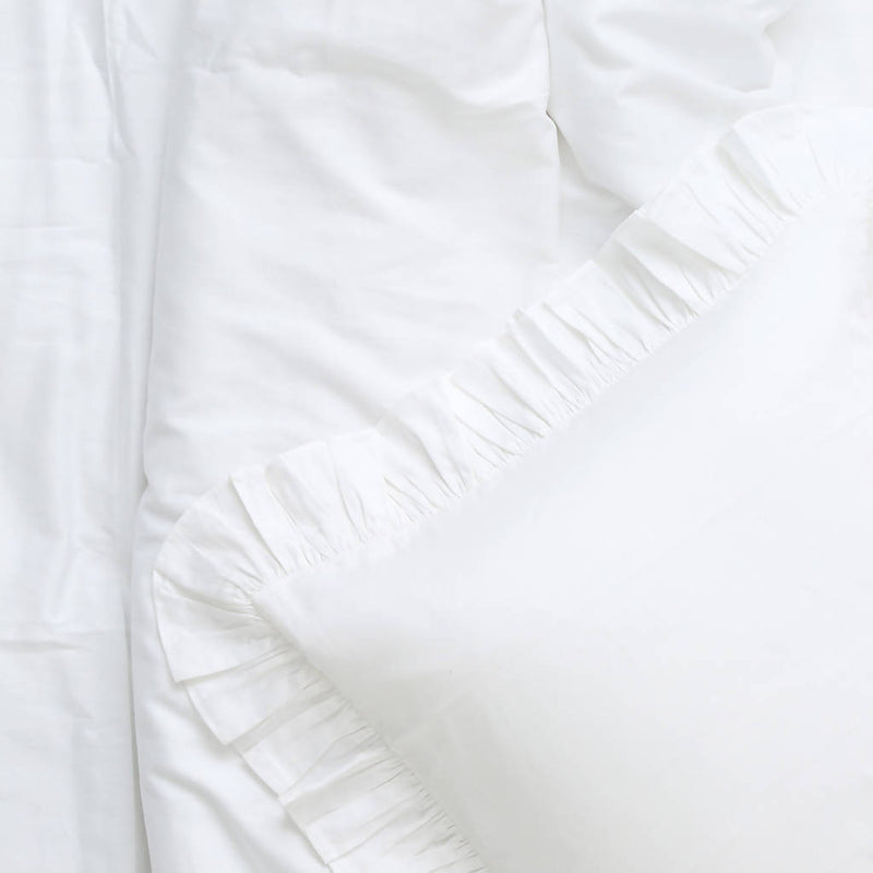 Organic Cotton Duvet Cover Set with Frill Details | White