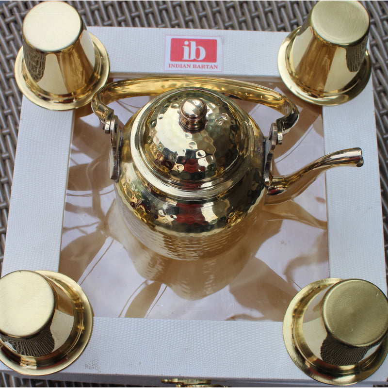 Brass Utensils | Tea Pot With Small Glasses |  Set of 5