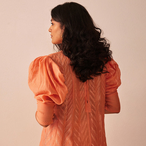 Cotton Chanderi Kurta | Botanical Embroidery | Peach