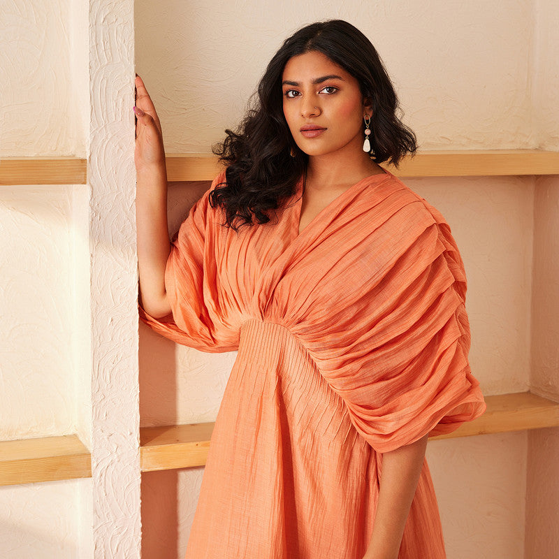 Cotton Chanderi Maxi Dress | Peach