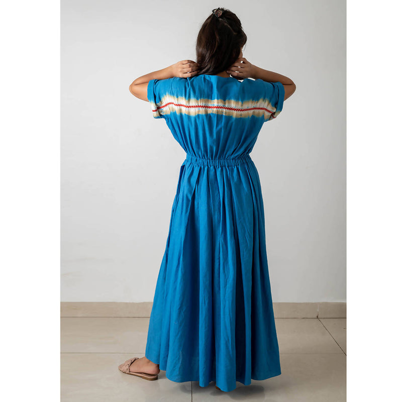 Pure Cotton Tie & Dye Maxi Dress | Blue