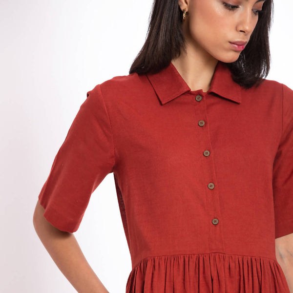 Linen Midi Dress | Red