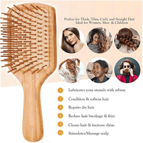 Bamboo Brush | Wooden Paddle Brush | For Hair | Brown