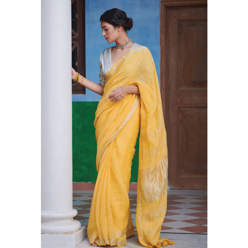 Pure Linen Saree | Festive Wear | Yellow