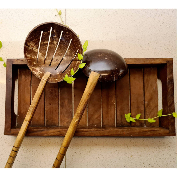 Coconut Shell Cutlery Set | Frying Spoon and Ladle | 26 cm.