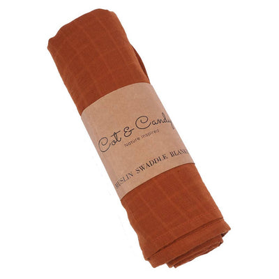 Organic Cotton Muslin Baby Swaddle Wrap | Brown | 120 x 120 cm