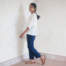 Handwoven Cotton Flared Top With Jamdani Butis | White