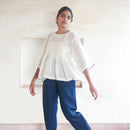 Handwoven Cotton Flared Top With Jamdani Butis | White