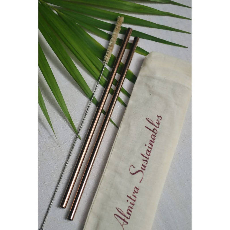 Copper Straw (Straight) | Reusable | Pack of 2 with Cleaner