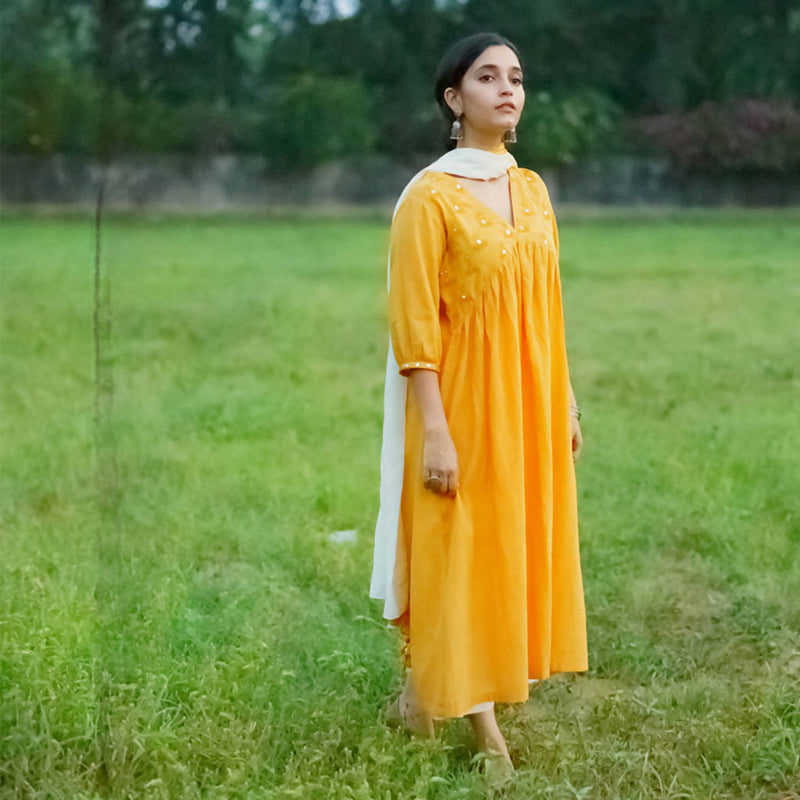 Mulmul Cotton Kurta For Women | Summer Wear For Women | Yellow