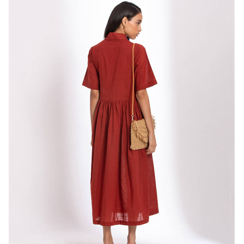 Linen Midi Dress | Red