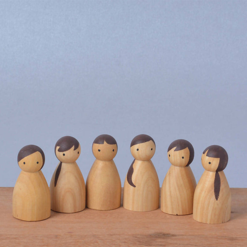 Birch and Bug Wooden Peg Dolls for Kids | BPA Free | Set of 6